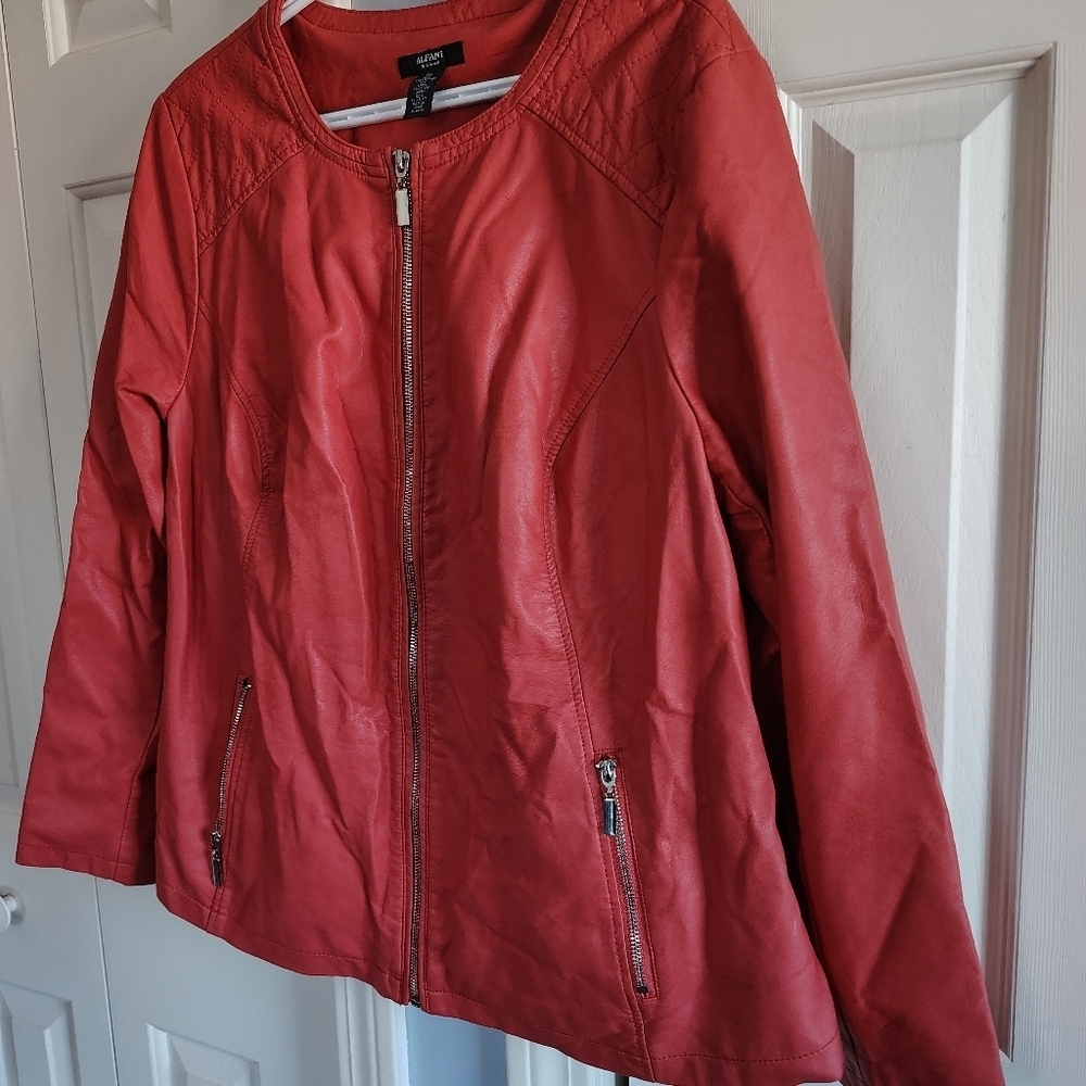 Alfani Woman Coral Moto Faux Leather Jacket 2X - Picture 2 of 12